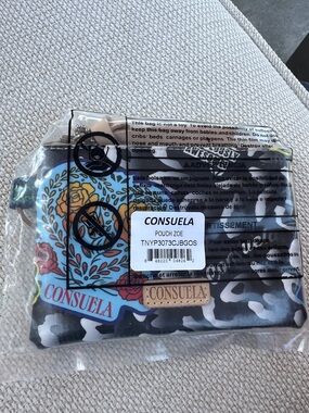 Consuela (Zoe) Pouch — Blue Floral with Black & White Camo